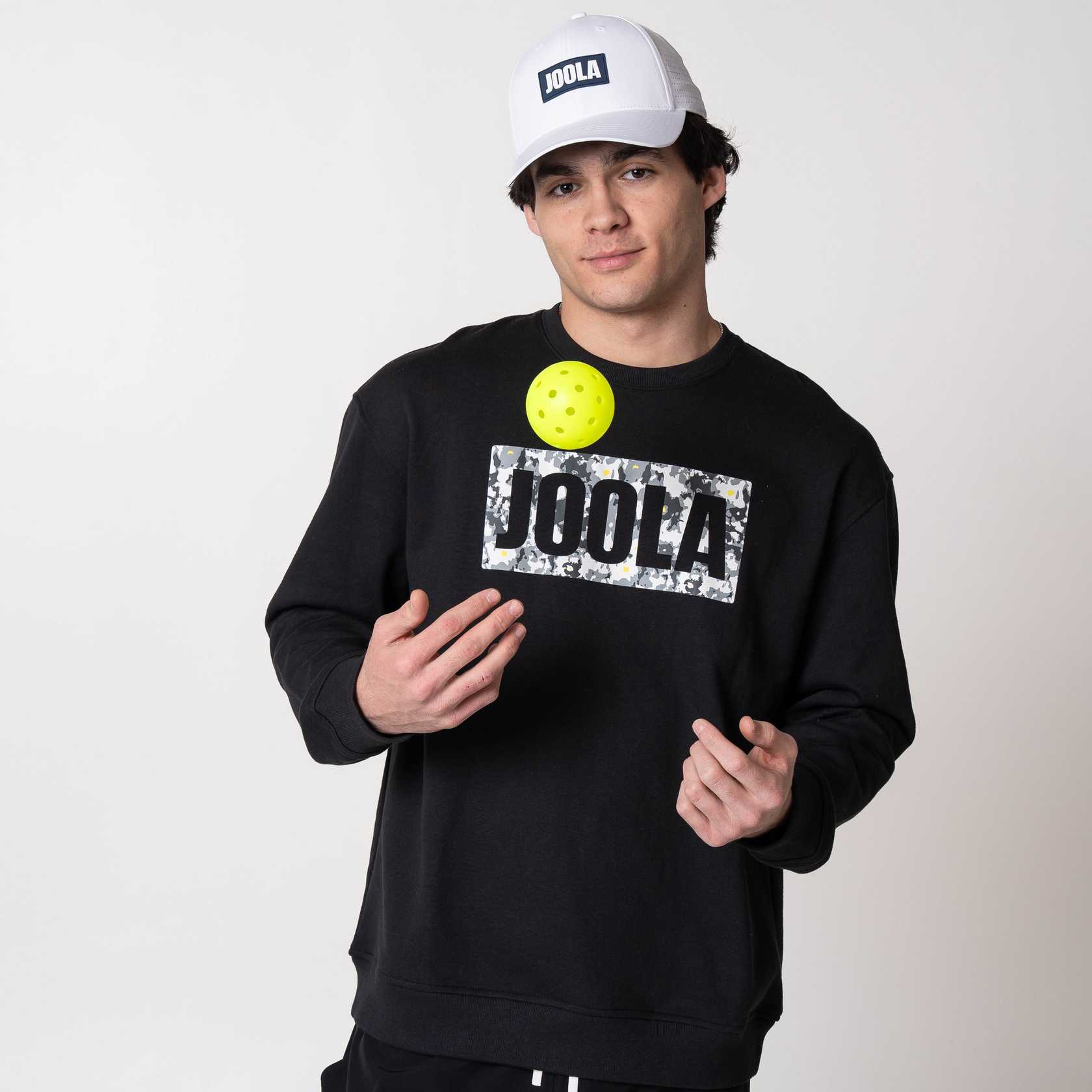 Joola Unisex Fleece Graphic Crew Sweatshirt black front view hero shot