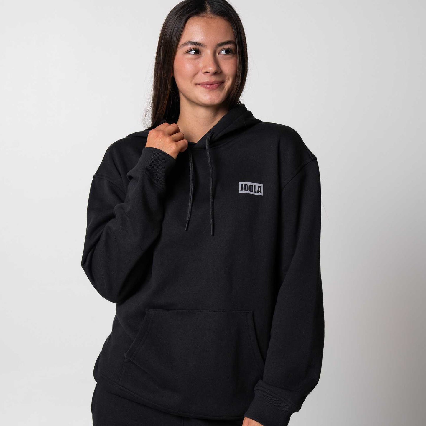 Joola Unisex Fleece Hoodie 1 in black, front view showing sport design and style