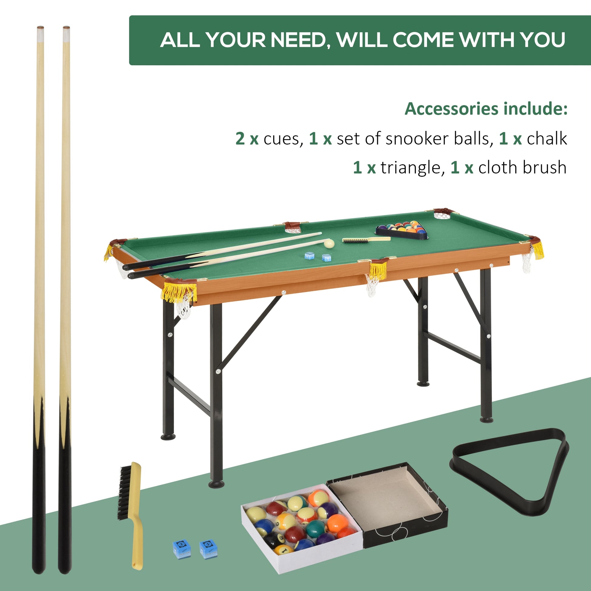 Folding Mini Pool Table with Cues, Balls & Rack – 55"