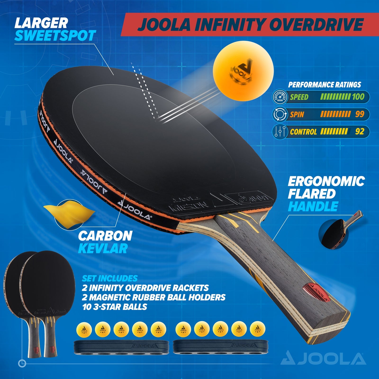 Joola Pro Performance Racket and Ball Set 2 with ball holder bundle display