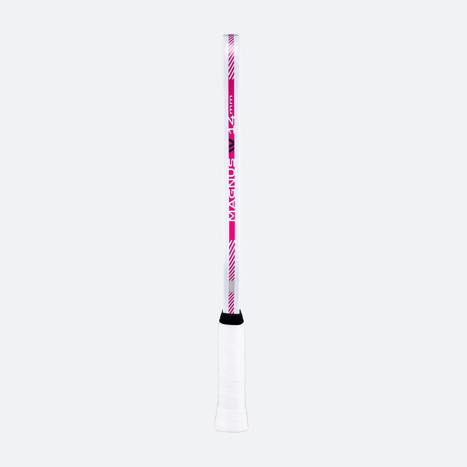 White background, side view of the pink and white edge guard design on the JOOLA Tyson McGuffin Pro IV Pickleball Paddle.