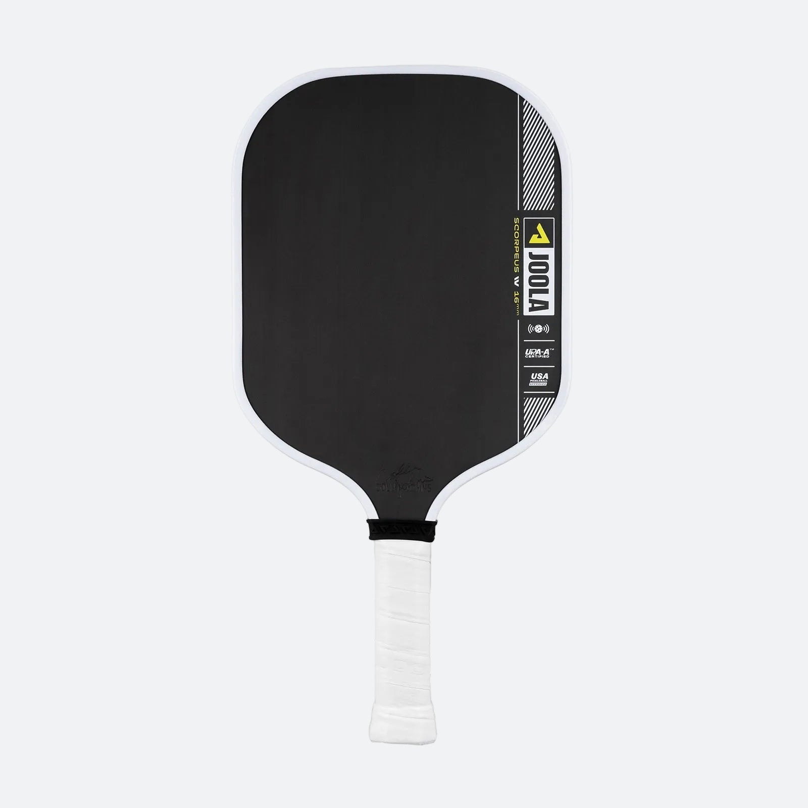 White background, product image of the JOOLA Collin Johns Scorpeus Pro IV Pickleball Paddle, 16mm.