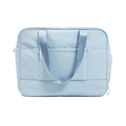 Light blue bag with a handle on a white background