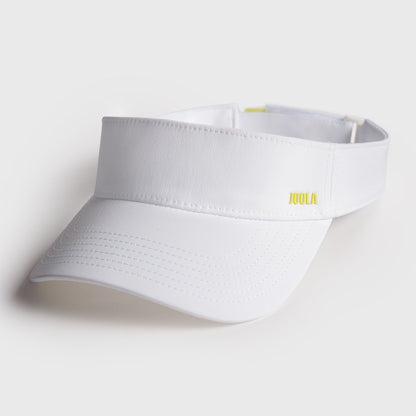 White visor with a JOOLA brand logo on a light gray background