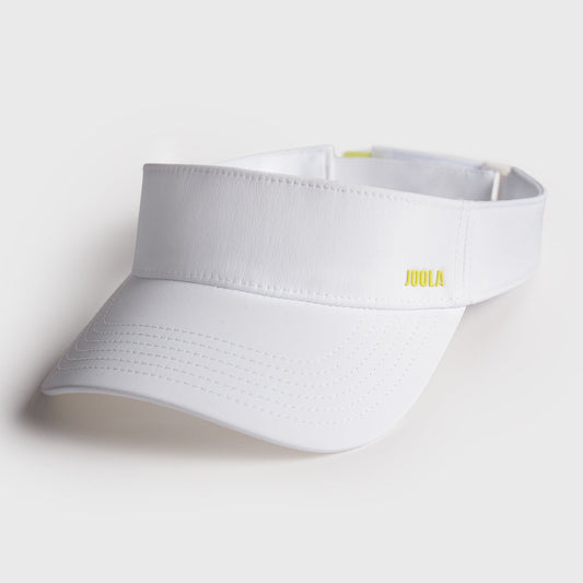 White visor with a JOOLA brand logo on a light gray background