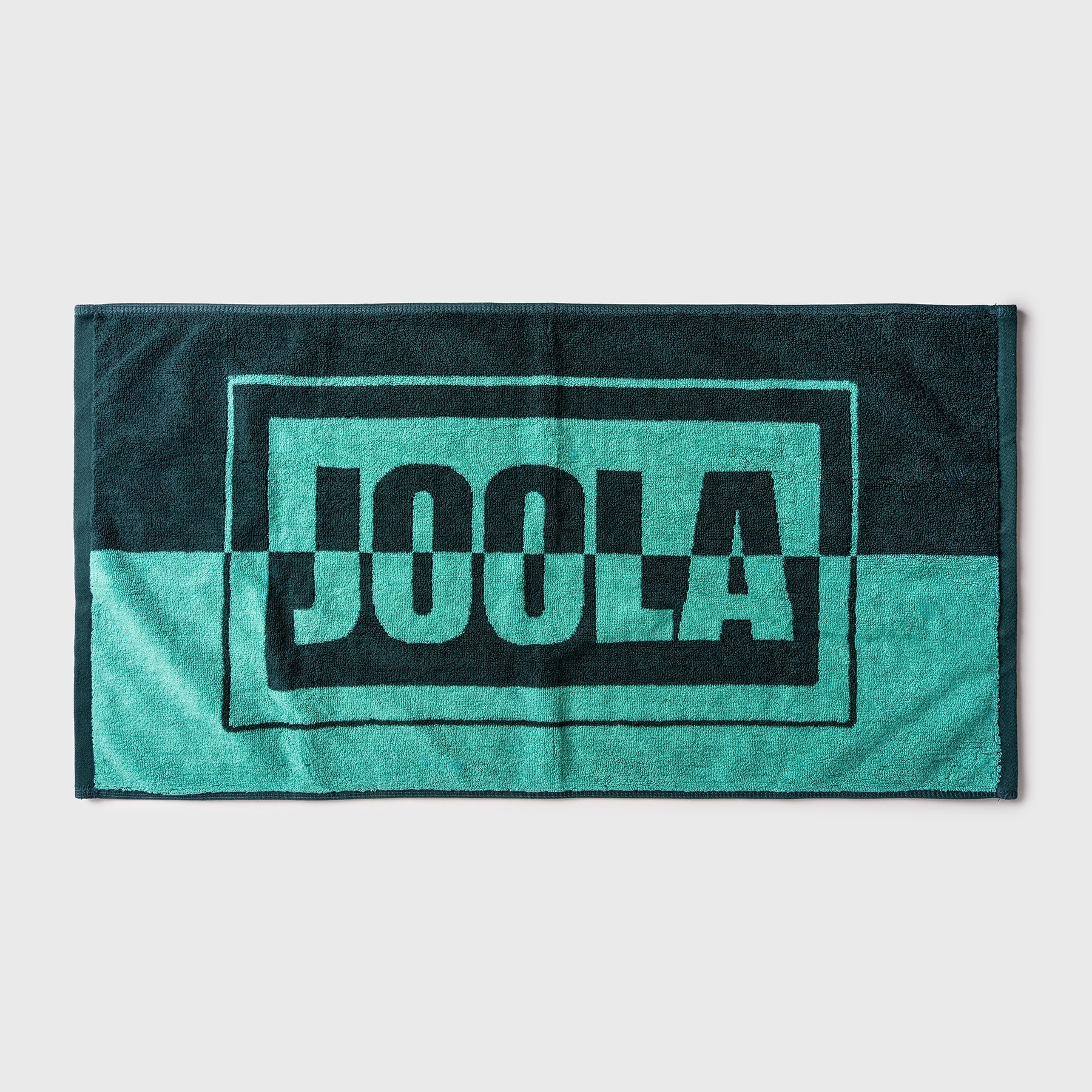 White background, product image of the JOOLA green wordmark towel.