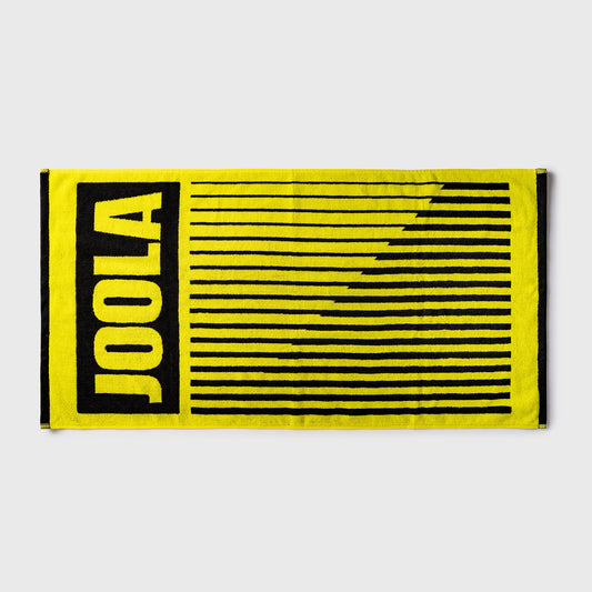 White background, black and yellow JOOLA towel.