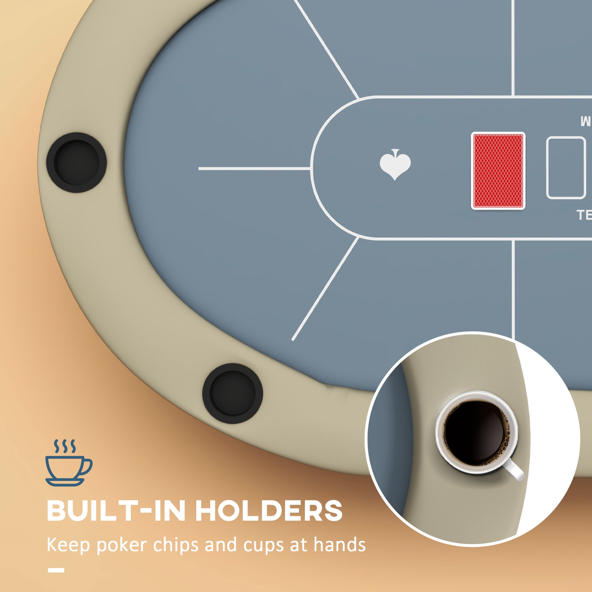 Folding Poker Table for 8 Players, 70" Oval w/ Cup Holders