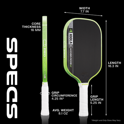 Updated Kosmos Pro V 16mm pickleball paddle specs.
