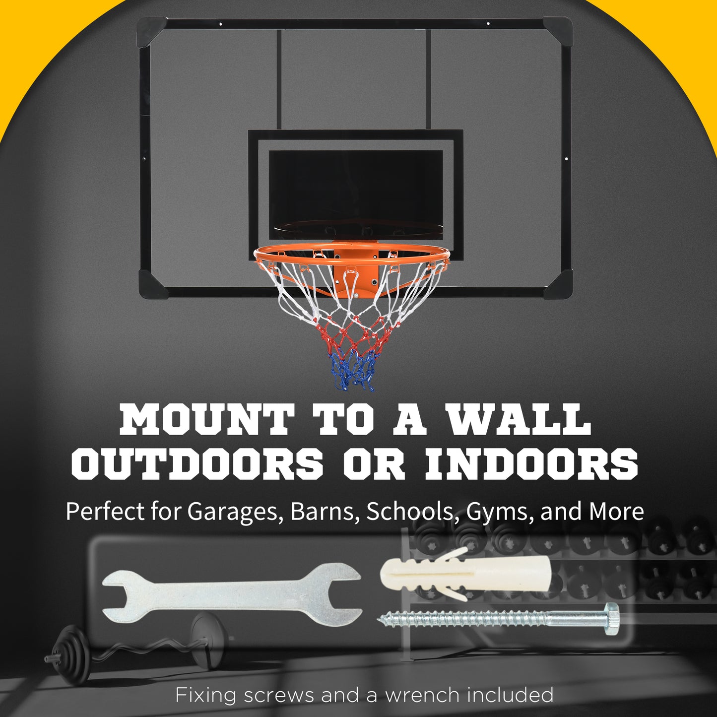 Wall-Mounted Basketball Hoop with Shatterproof Backboard