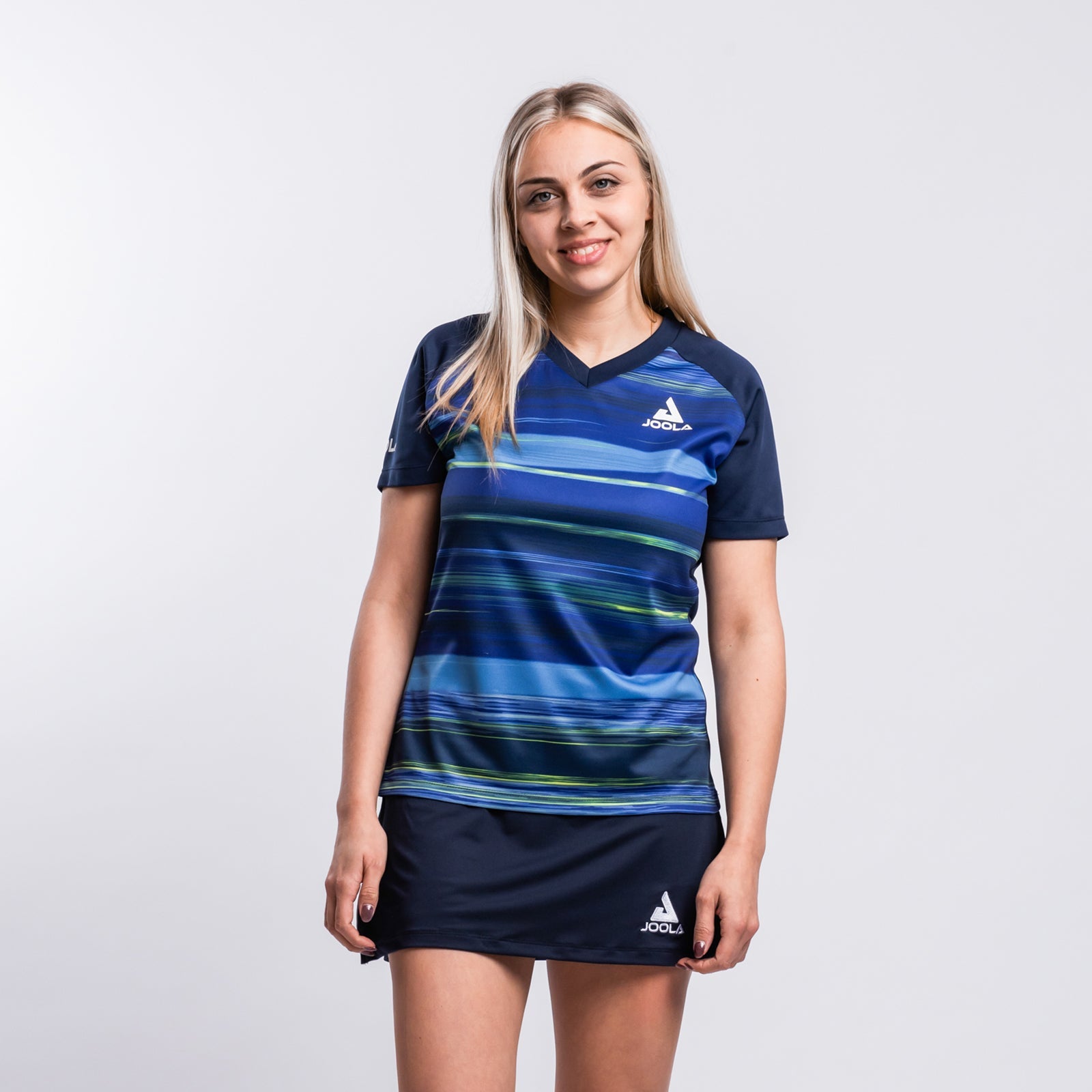 Joola Solstice T Shirt in navy blue performance table tennis apparel displayed on white background