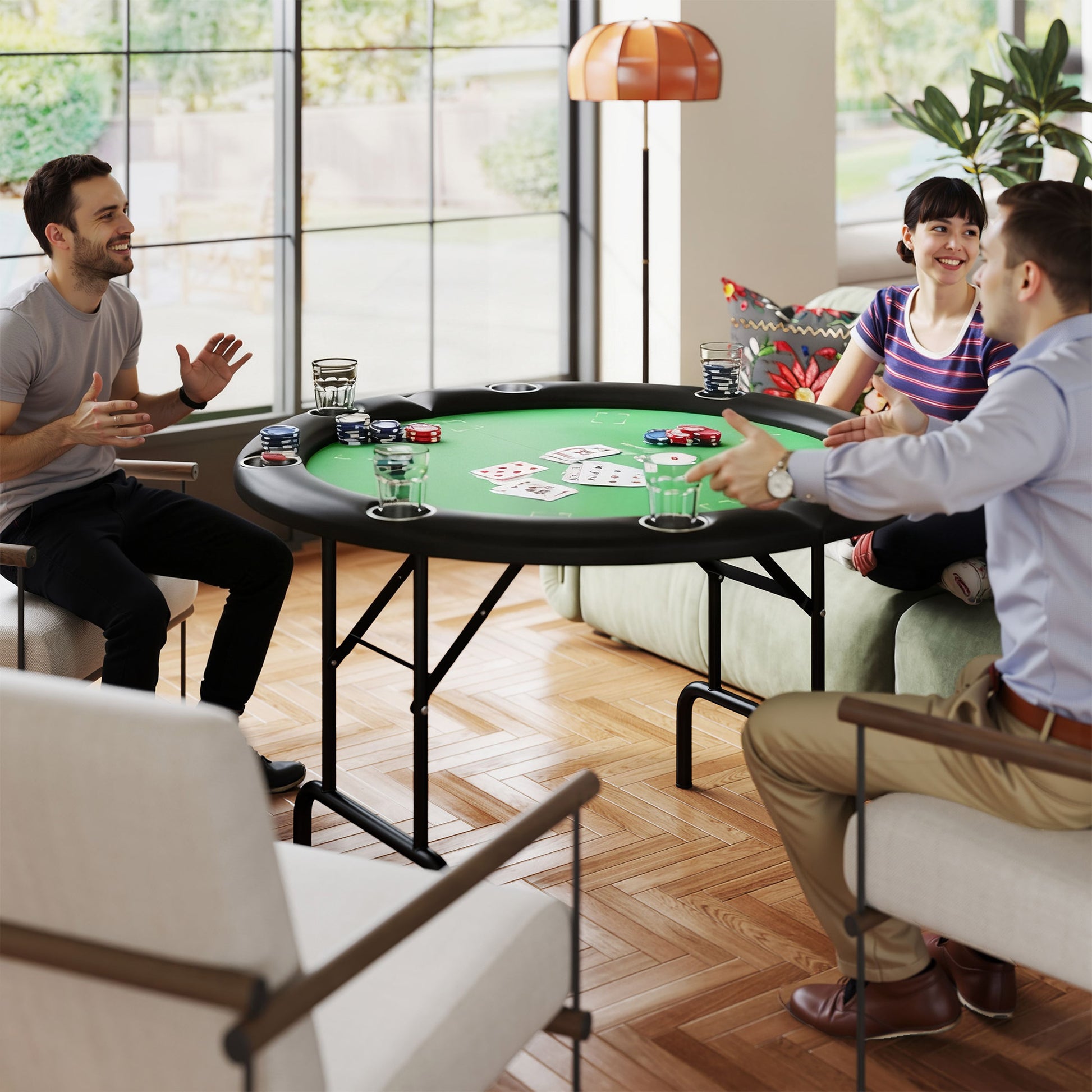 Folding Poker Table - 47" Round 8-Player Card Table, Green
