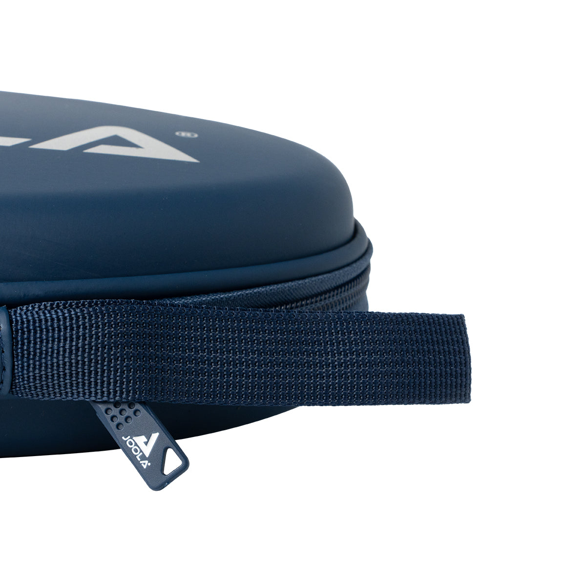 Close up on the detailed handle and zipper on the JOOLA TT racket case.