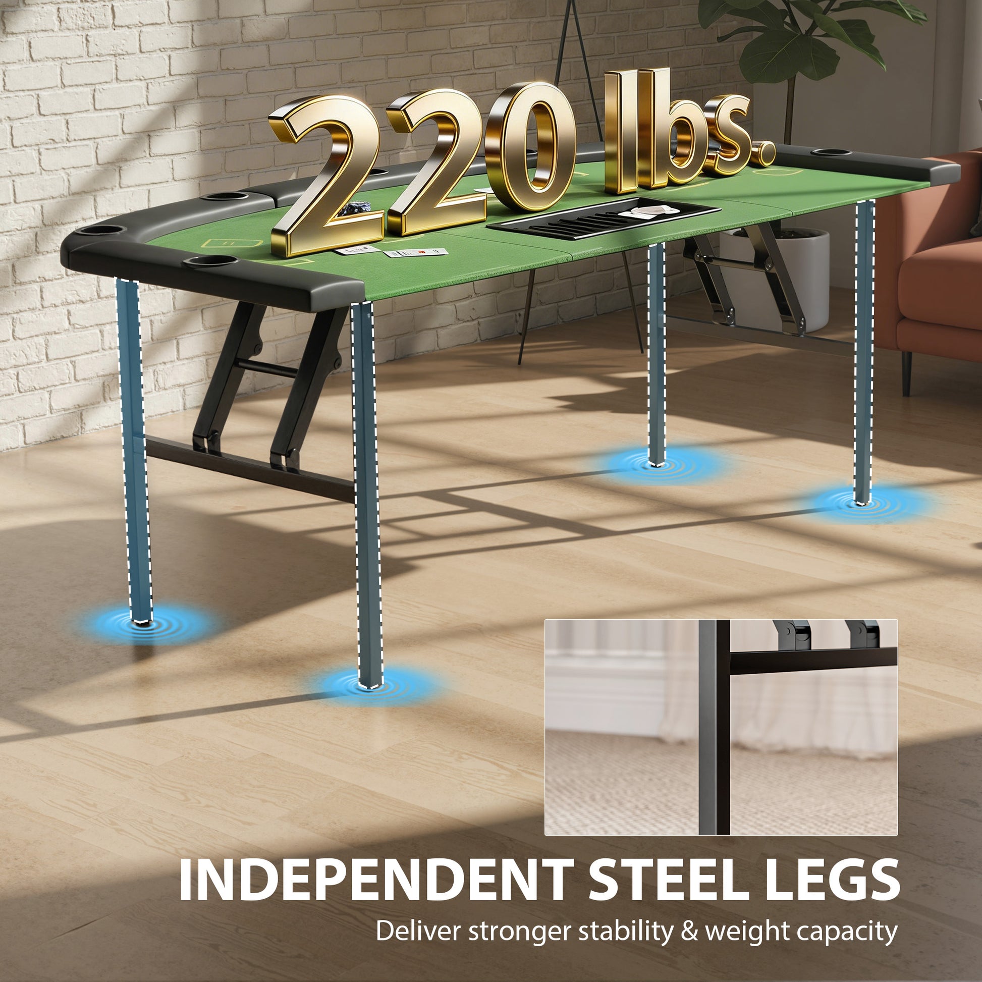 Folding Poker Table - 72" 8-Player Blackjack Table with Cup Holders