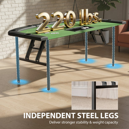 Folding Poker Table - 72" 8-Player Blackjack Table with Cup Holders