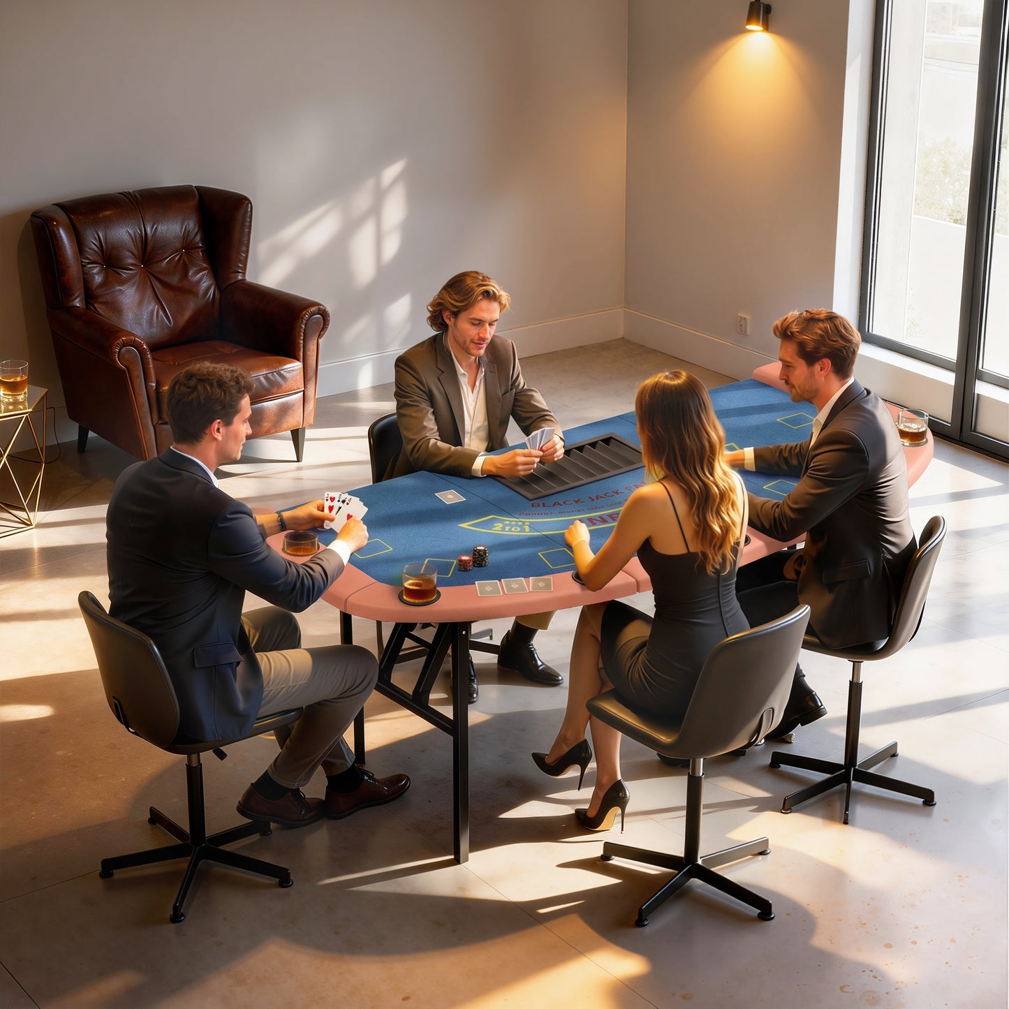 Folding Poker Table - 72" 8-Player Blackjack Table with Cup Holders