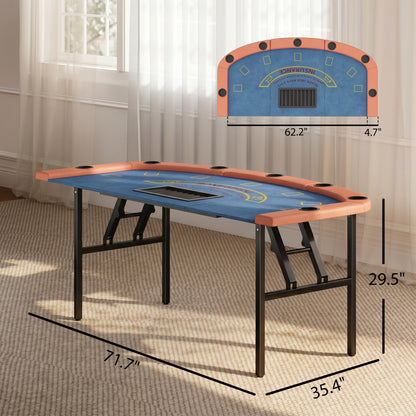 Folding Poker Table - 72" 8-Player Blackjack Table with Cup Holders