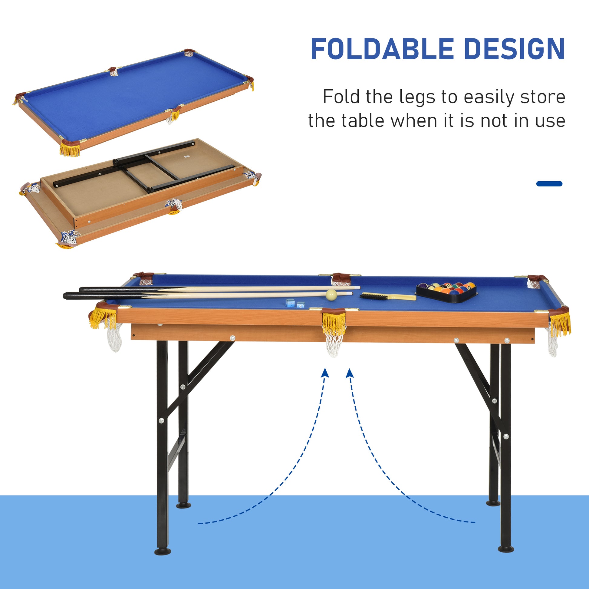 Folding Mini Pool Table, 55" with Cues, Balls & Rack