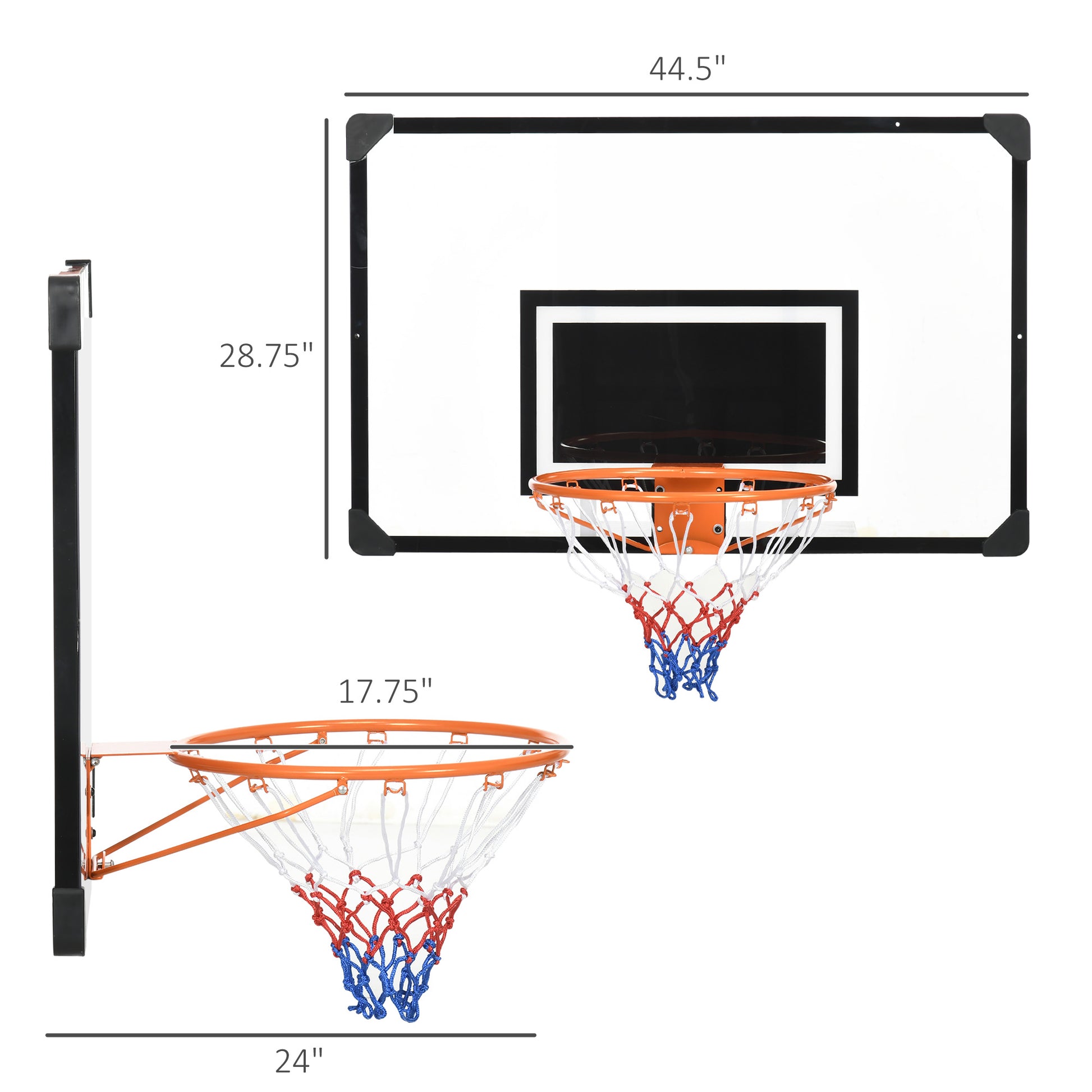 Wall-Mounted Basketball Hoop with Shatterproof Backboard