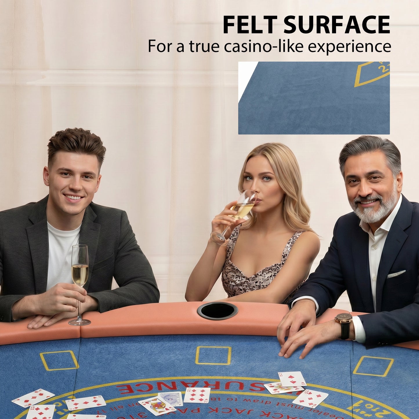 Folding Poker Table - 72" 8-Player Blackjack Table with Cup Holders