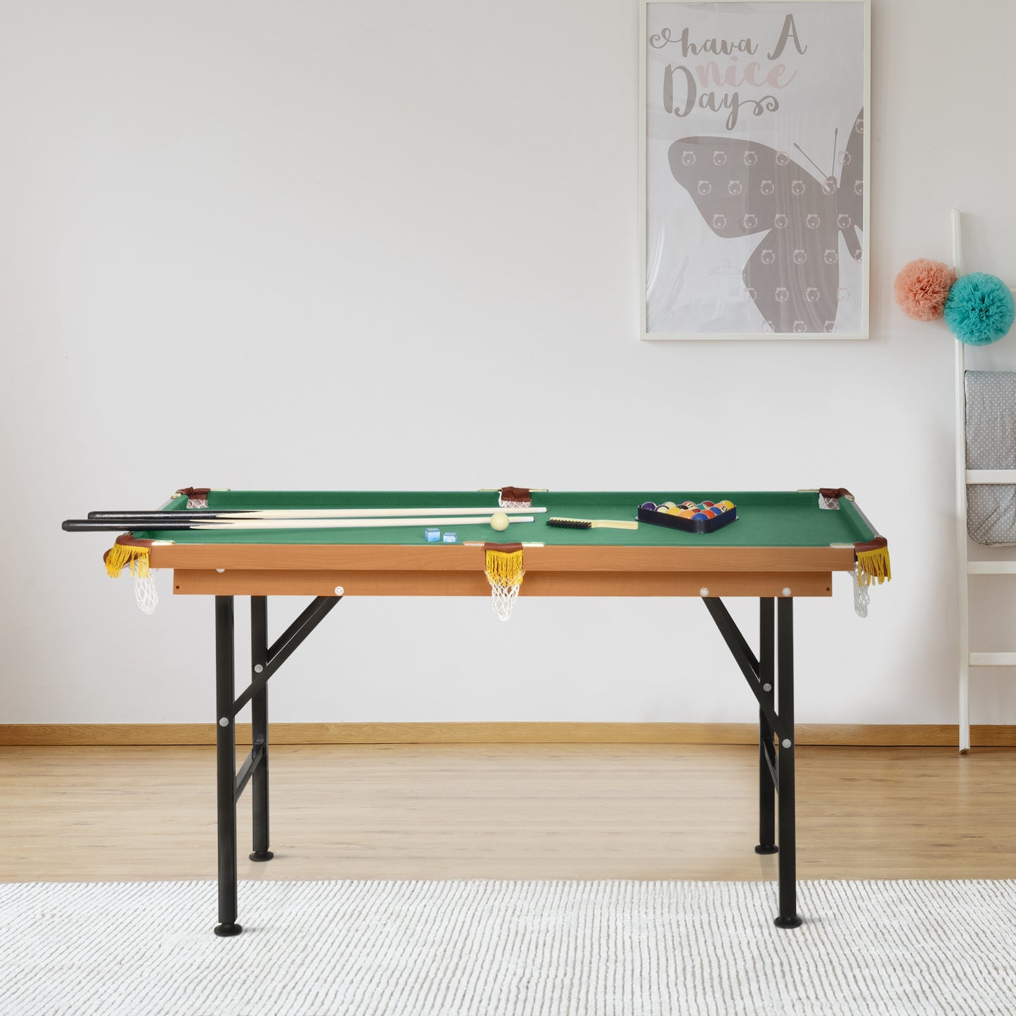 Folding Mini Pool Table with Cues, Balls & Rack – 55"