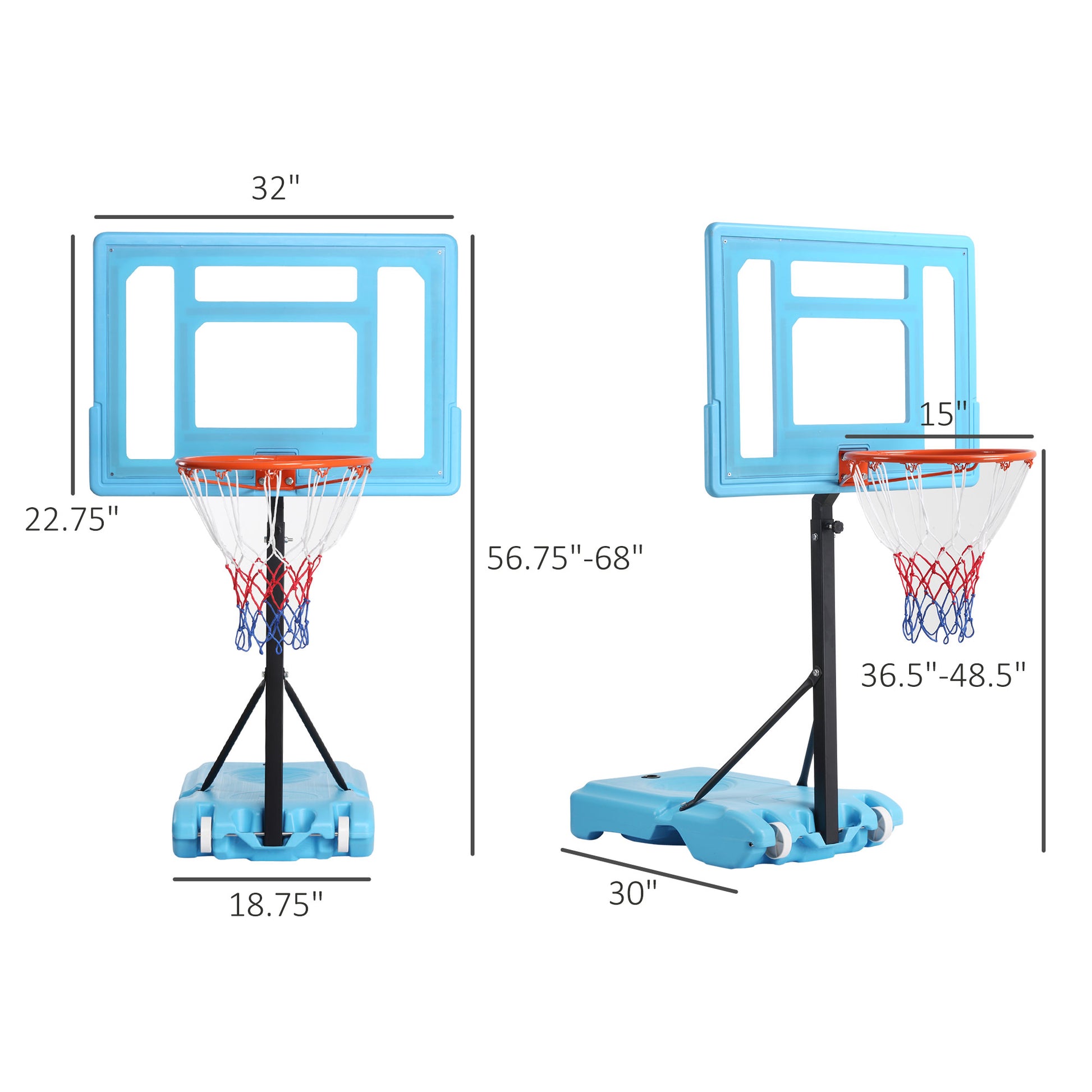 Poolside Basketball Hoop Stand, Adjustable Height, Portable Base