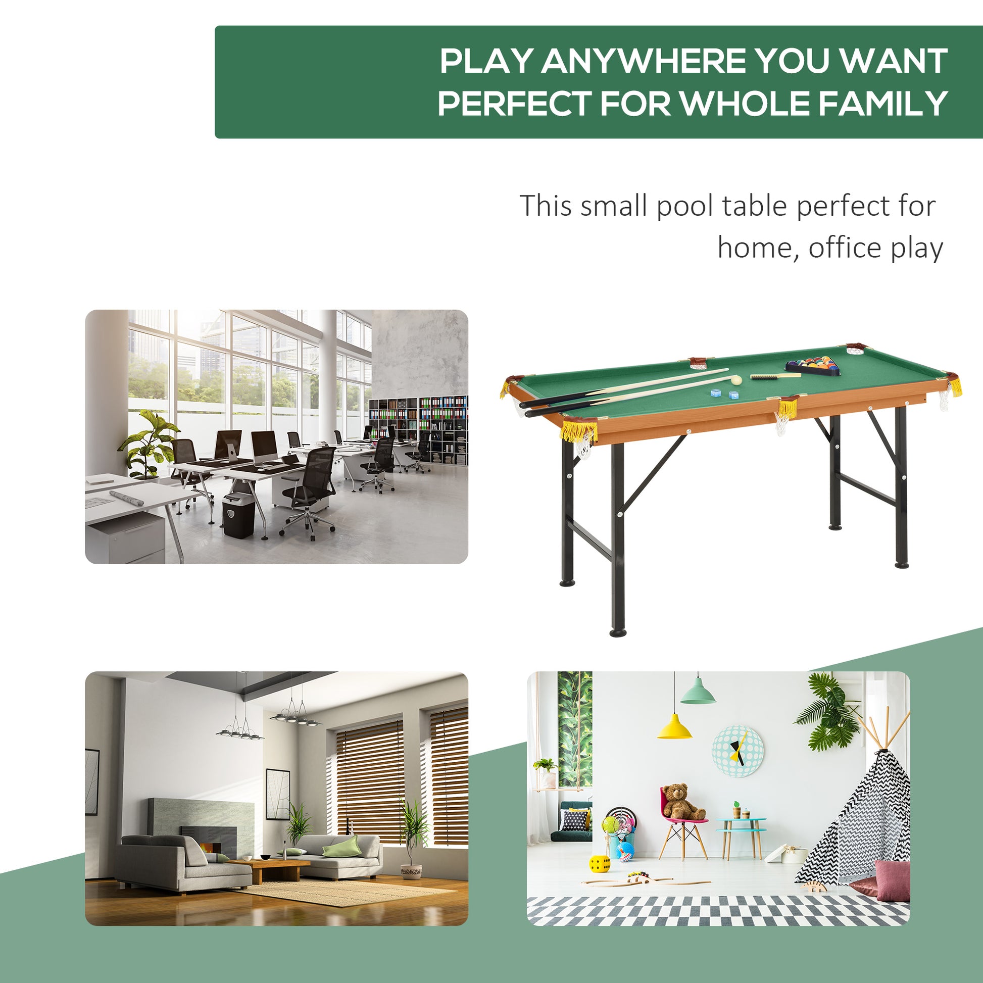 Folding Mini Pool Table with Cues, Balls & Rack – 55"