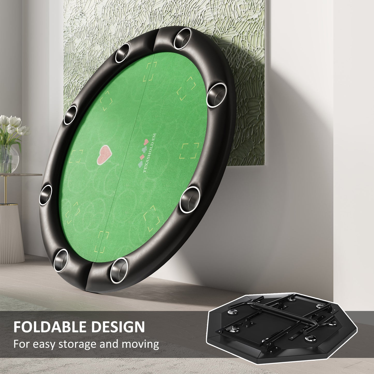 Folding Poker Table - 47" Round 8-Player Card Table, Green