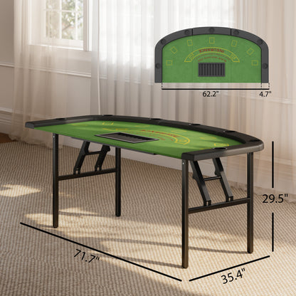 Folding Poker Table - 72" 8-Player Blackjack Table with Cup Holders