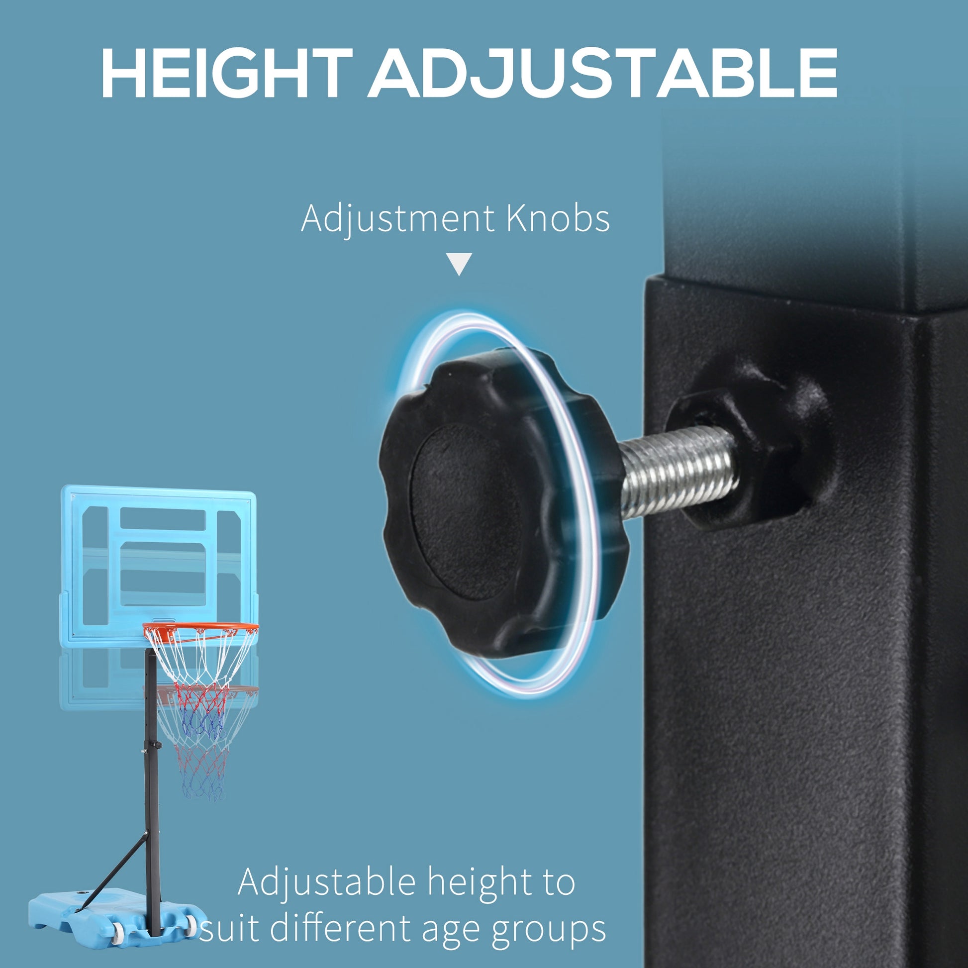 Poolside Basketball Hoop Stand, Adjustable Height, Portable Base
