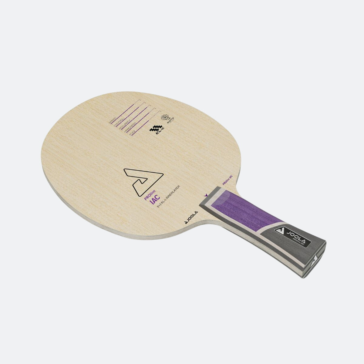 JOOLA Pro Line IAC Table tennis racket with wooden blade and purple handle on a white background