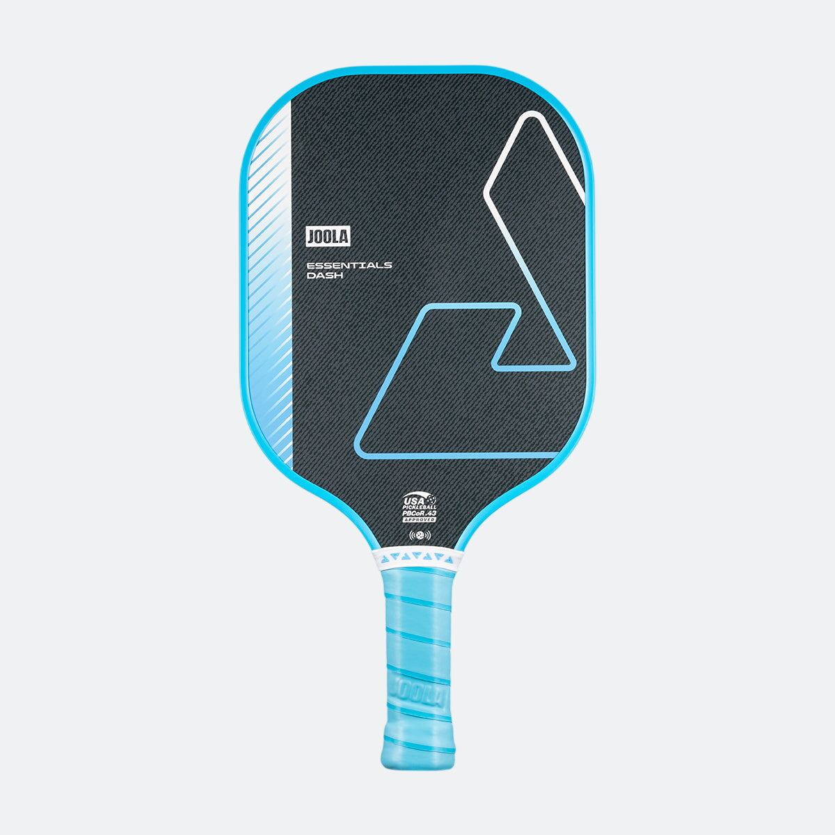Joola Dash Pickleball Paddle in black and blue, front hero shot displaying paddle face and grip design