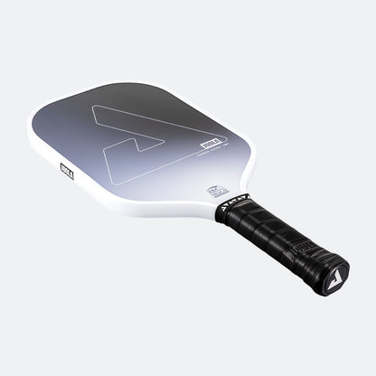 White background, product photo of the JOOLA Perseus Astral pickleball paddle with a black handle and white edge guard.
