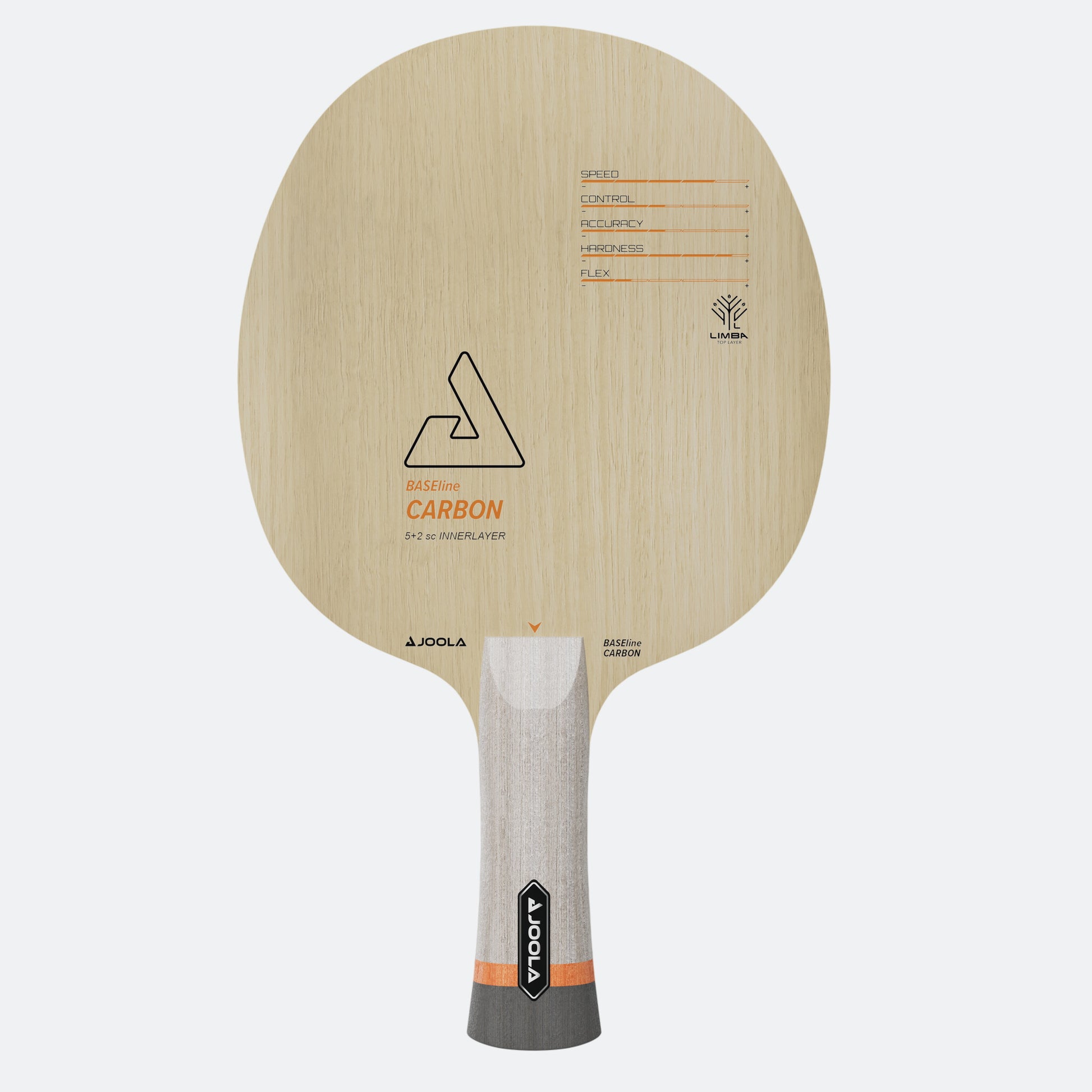 JOOLA Table tennis racket with wooden design and gray handle on a white background.