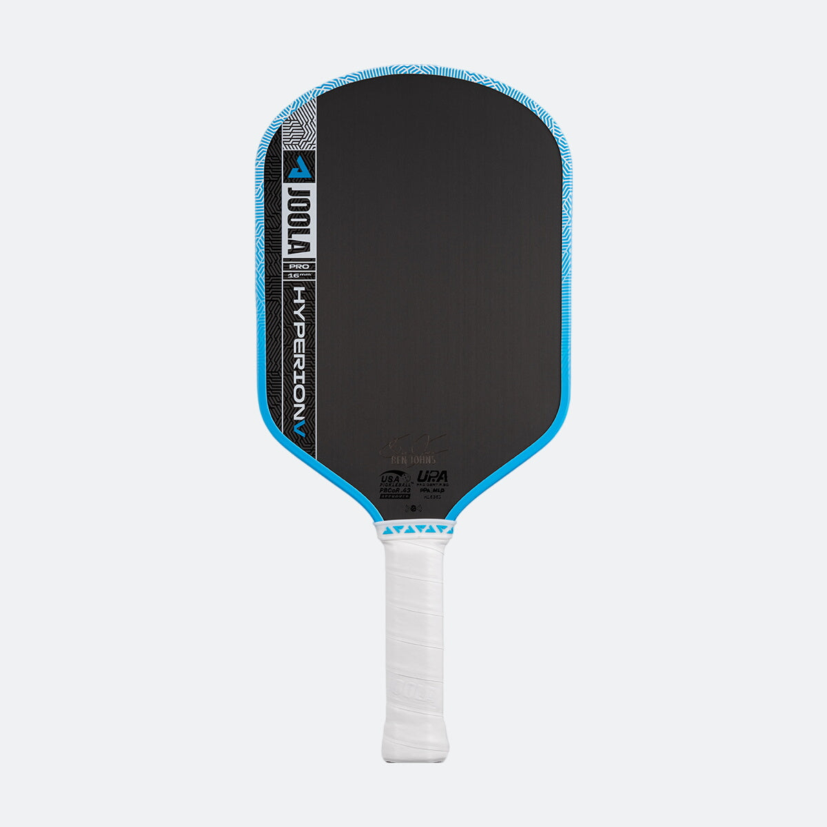 White background photo, image of the Hyperion Pro V with light blue edge guard and white handle.