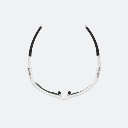 Close up product image of the JOOLA RJX Boost glasses, matte white.