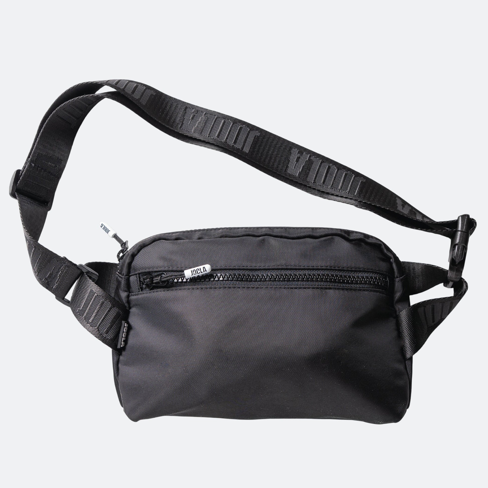 Black JOOLA Belt bag with a strap on a white background