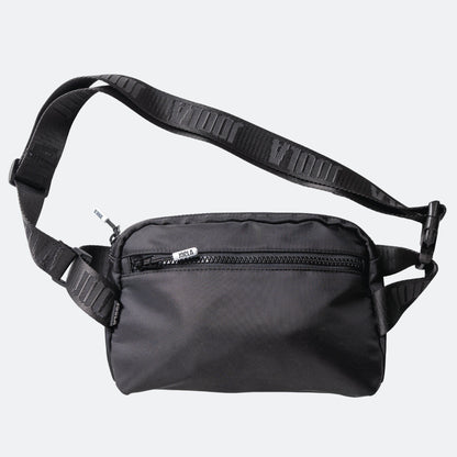 Black JOOLA Belt bag with a strap on a white background