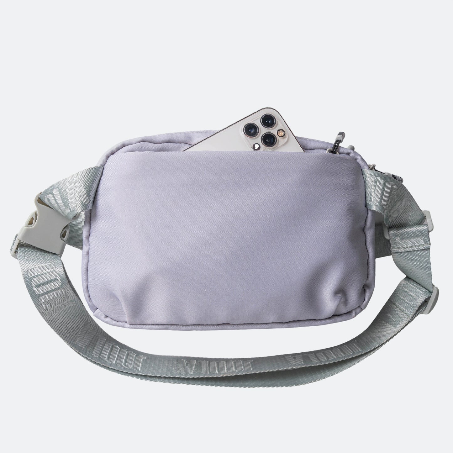 Light purple JOOLA Belt bag with a phone inside on a white background