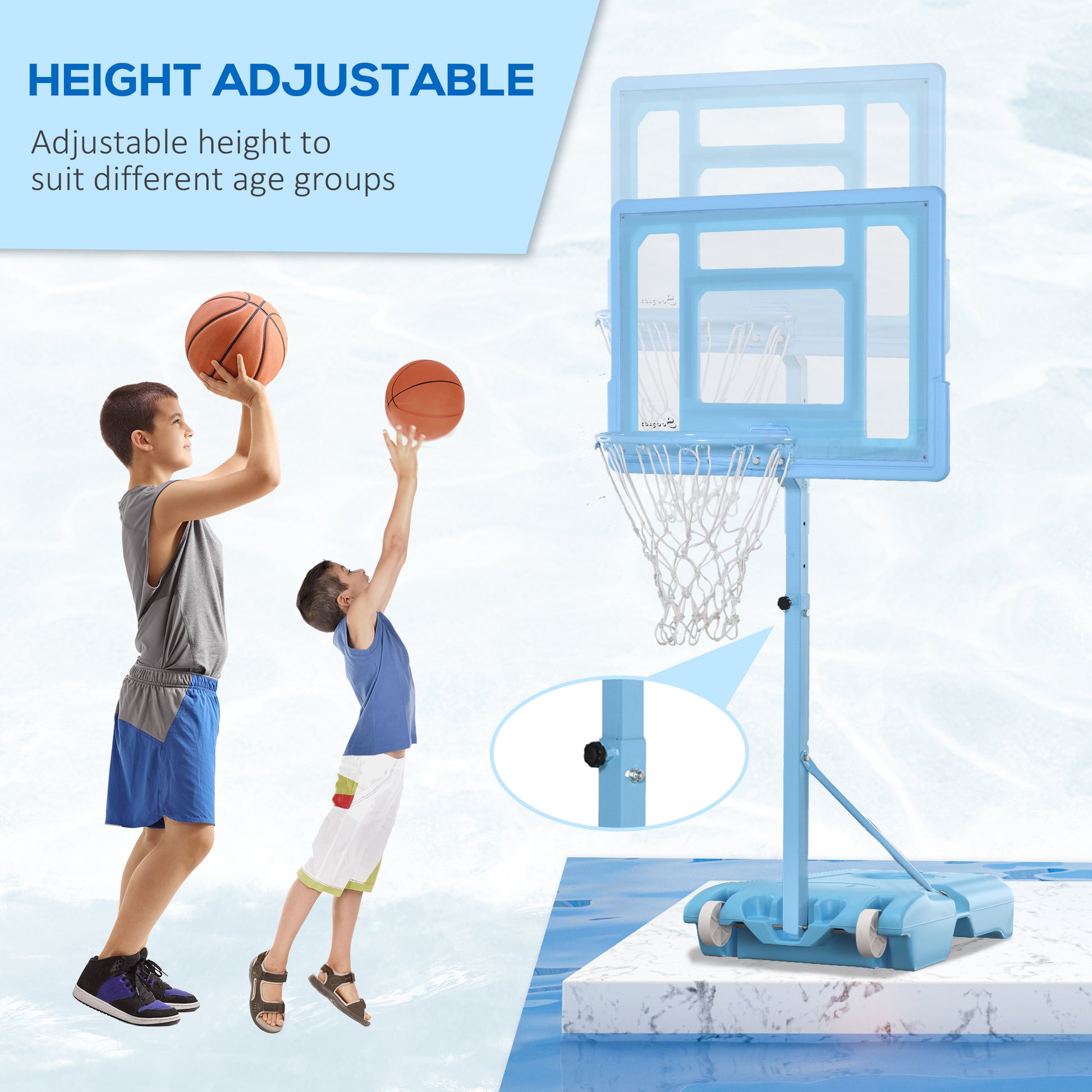 Poolside Basketball Hoop Stand – Adjustable Height, Fillable Base