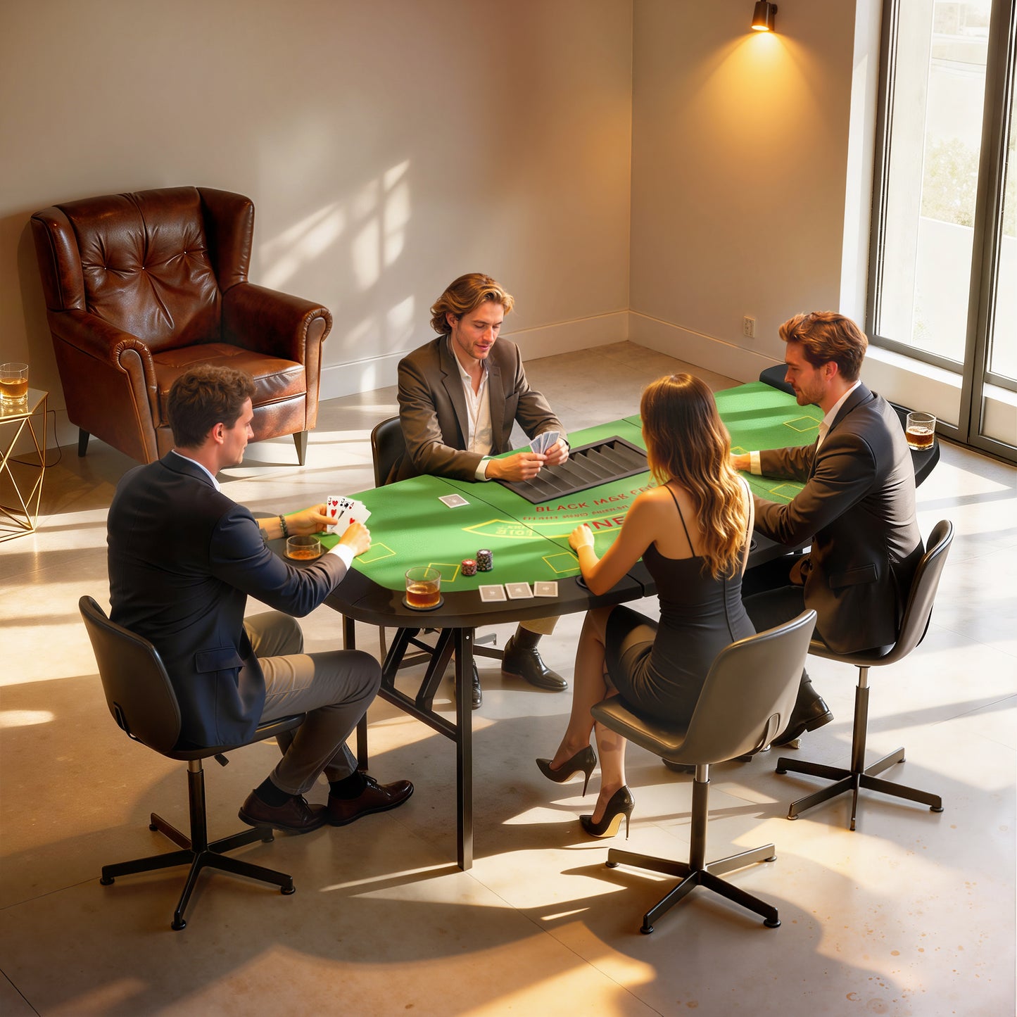 Folding Poker Table - 72" 8-Player Blackjack Table with Cup Holders