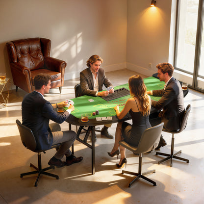 Folding Poker Table - 72" 8-Player Blackjack Table with Cup Holders