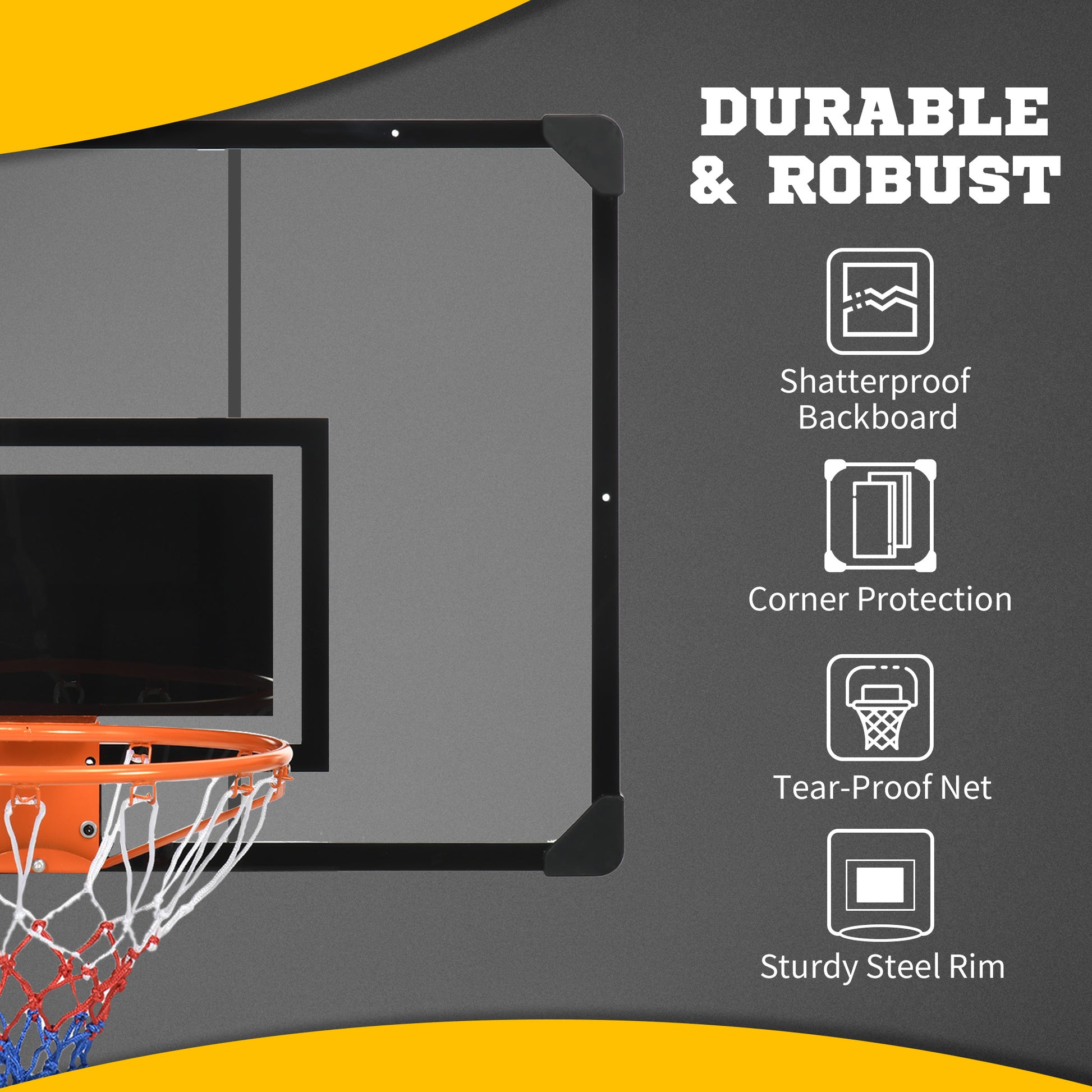 Wall-Mounted Basketball Hoop with Shatterproof Backboard