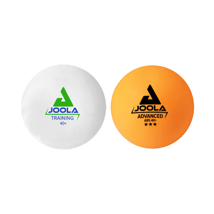Joola Advanced Training ABS Table Tennis Balls 40+ hero shot displaying product packaging and balls