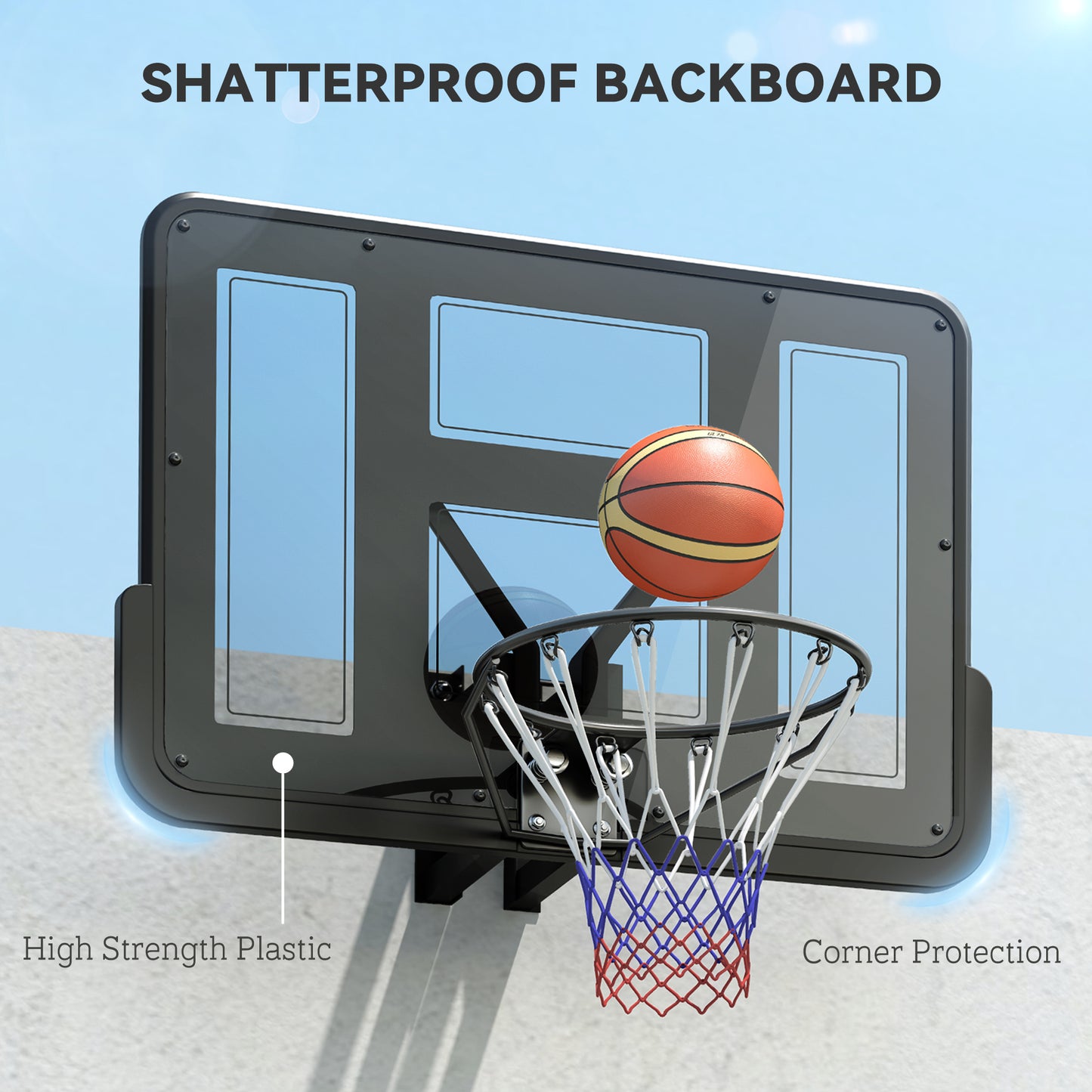 Wall-Mounted Basketball Hoop with 43" Shatterproof Backboard
