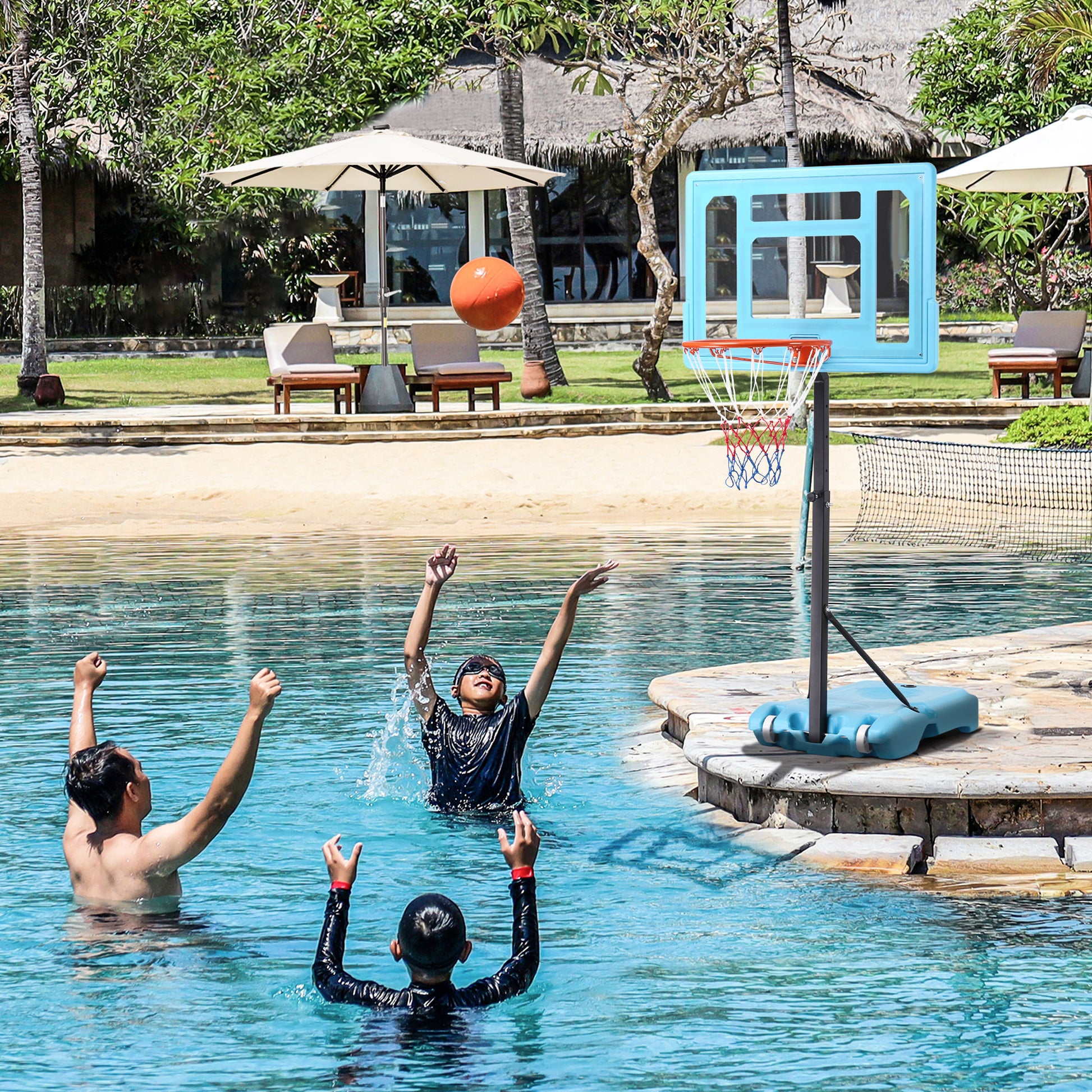 Poolside Basketball Hoop Stand, Adjustable Height, Portable Base