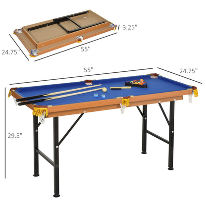 Folding Mini Pool Table, 55" with Cues, Balls & Rack